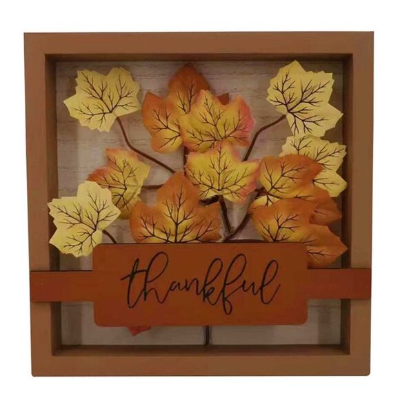 THANKFUL Wooden Sign Fall Decor Autumn Theme Warm Inviting Charm Farmhouse NWT - Picture 1 of 8